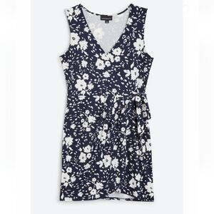 Floral Navy and White Dress - Faux Wrap Dress